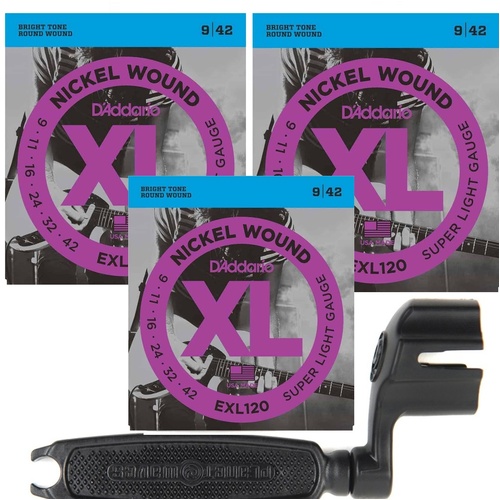 D'addario EXL120 09 - 42 Electric Guitar Strings 3-Pack - Guitar Peg Winder