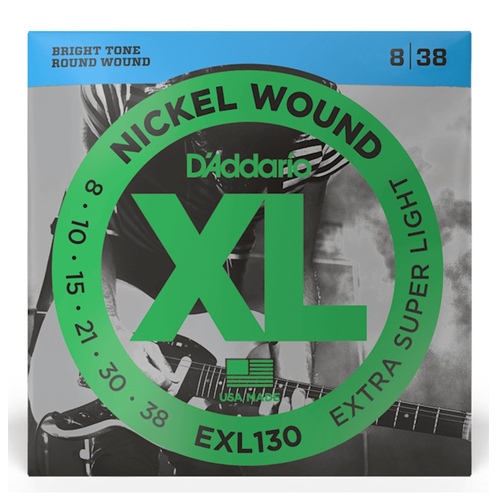 D'Addario EXL130 Nickel Wound Electric Guitar Strings, Extra-Super Light, 08-38
