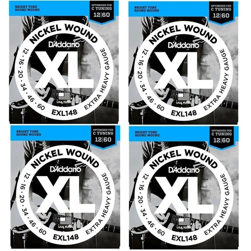 D'Addario 4 x EXL148 Nickel-Wound, Drop C Tuning Electric Guitar Strings 12 - 60