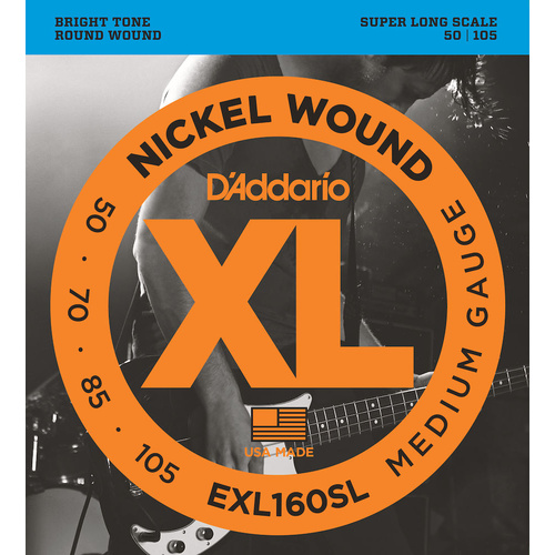 D'Addario EXL160SL Nickel Wound Bass Guitar Strings 50-105, Super Long  Scale