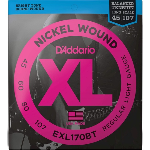 D'Addario EXL170BT Balanced Tension 45-107 Long Scale Electric Bass String Set  