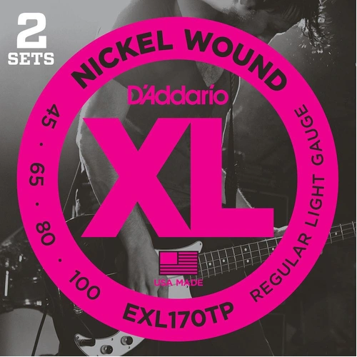 D'Addario EXL170TP Nickel Wound Bass Guitar Strings, Light, 45-100, 2 Sets, Long Scale