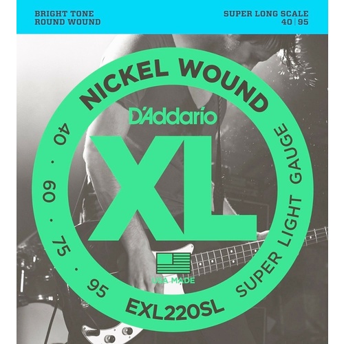 D'Addario EXL220SL  Bass Guitar Strings, Super Light, 40-95, Super Long Scale