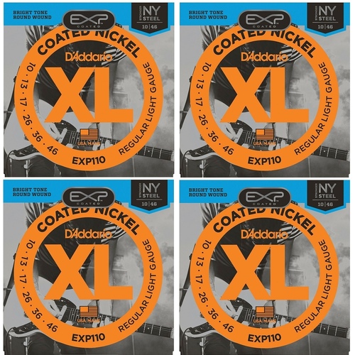 4 sets D'Addario EXP110 Coated Nickel Plated Steel Light Electric Strings 10 - 46