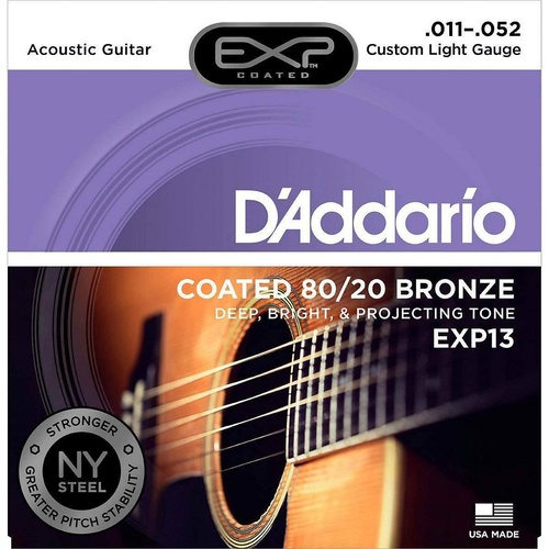 D'Addario EXP13 with NY Steel 80/20 Bronze Acoustic Guitar Strings,Coated 11 -52