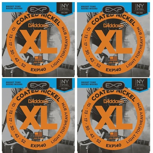 4 sets D'Addario EXP140 Coated  Steel LT/HB Electric Guitar  Strings 10 - 52