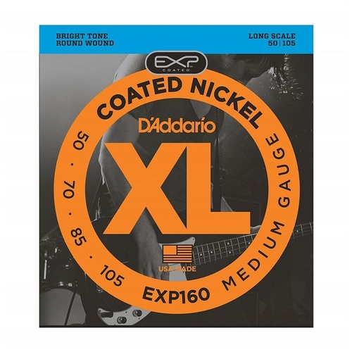 D'Addario EXP160 Coated Bass Guitar Strings, Medium, 50-105, Long Scale