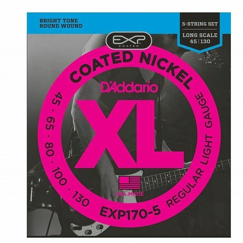 D'Addario EXP170-5 Coated 5-String Bass Guitar Strings, Light 45-130, Long Scale