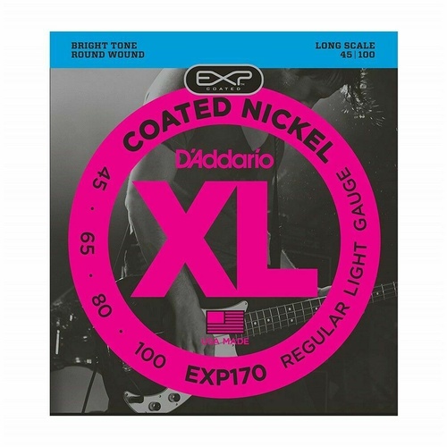 D'Addario EXP170 Coated Bass Guitar Strings, Light, 45-100, Long Scale