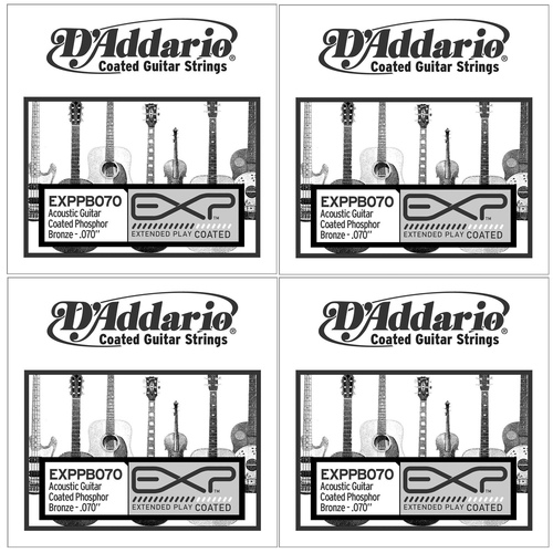 4 x D'Addario EXP Coated Phosphor Bronze Acoustic Guitar Single String gauge .070