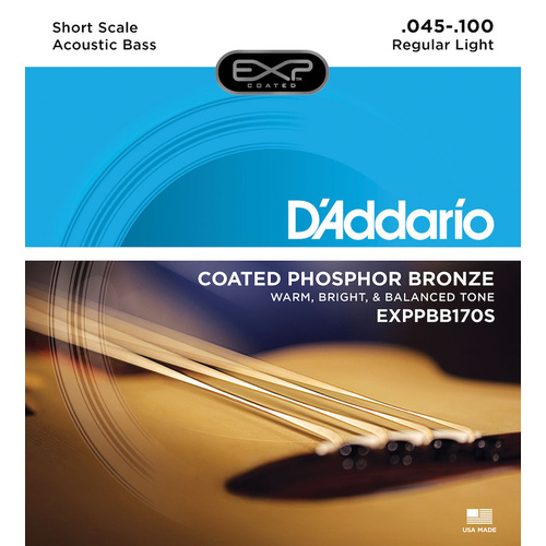 D'Addario EXPPBB170S Phosphor Bronze Coated Acoustic Bass Strings, Short Scale, 45-100