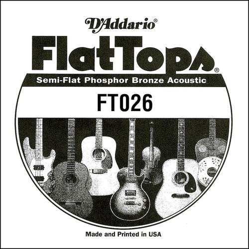D'Addario FT026 Semi-Flat Phosphor Bronze Acoustic Guitar Single String, .026