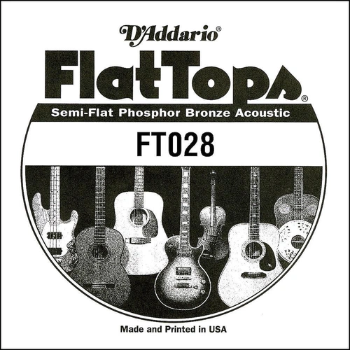 D'Addario FT028 Semi-Flat Phosphor Bronze Acoustic Guitar Single String, .028
