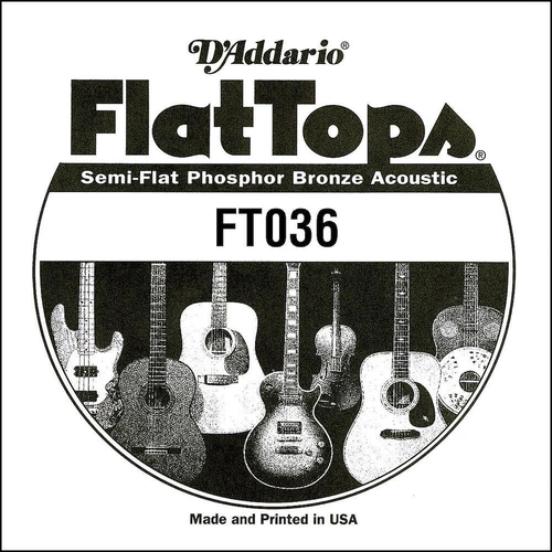 D'Addario FT036 Semi-Flat Phosphor Bronze Acoustic Guitar Single String, .036