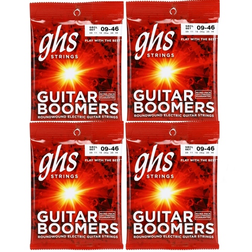 GHS Guitar Boomers Roundwound Custom Light Electric Guitar Strings 9 - 46 , 4 sets