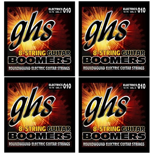 4 Packs GHS Boomers 8 String GBL-8 Light  Roundwound Electric Guitar Strings 10 - 76