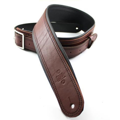 DSL Premium Leather Guitar Strap 2.5" Rolled Edge Buckle Marroon / Black