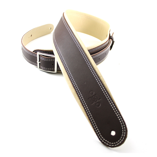DSL 2.5 inches Rolled Edge Leather Guitar Strap Buckle Saddle Brown/Beige