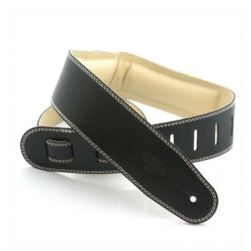 DSL Padded Garment Leather Guitar Strap 2 1/2" Black/Beige Hand Made Australia