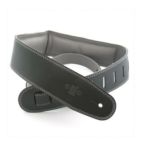 DSL Padded Garment Leather Guitar Strap 2 1/2" Black/Grey  Hand Made Australia