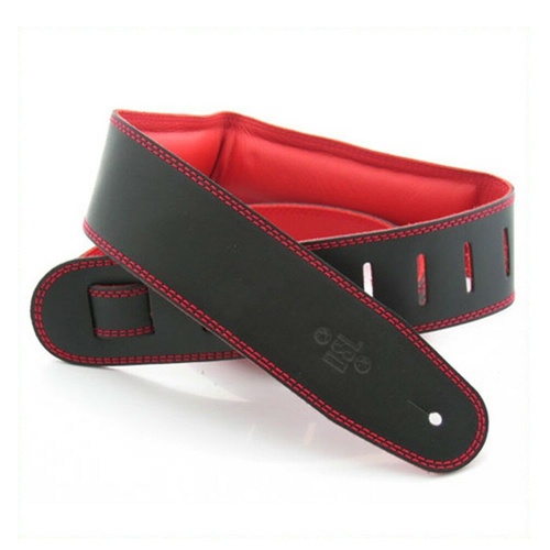 DSL Padded Garment Leather Guitar Strap 2 1/2" Black/Red Hand Made Australia