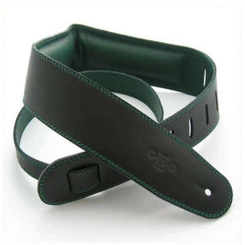 DSL Padded Garment Leather Guitar Strap 2 1/2" Black/Green Hand Made Australia