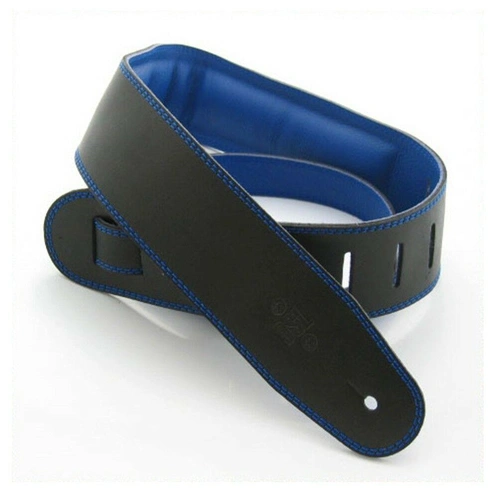DSL Padded Garment Leather Guitar Strap 2 1/2" Black/Blue Hand Made Australia