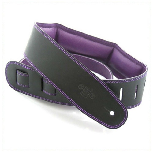 DSL Padded Garment Leather Guitar Strap 2 1/2" Black/purple  Hand Made Australia