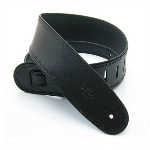 DSL Premium Leather Guitar Strap 2.5" Black/Black Roll Edge Hand Made Australia
