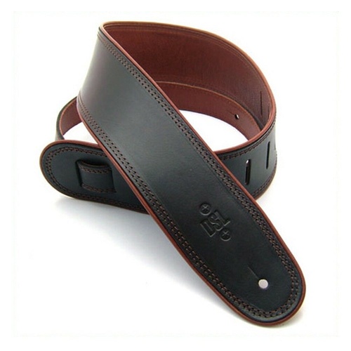 DSL Premium Leather Guitar Strap 2.5" Black/Brown Roll Edge Hand Made Australia