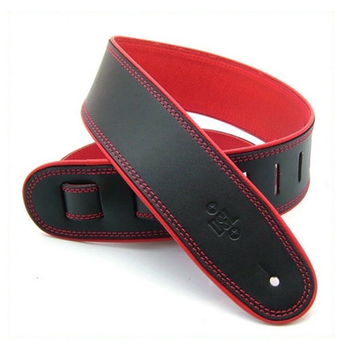 DSL Premium Leather Guitar Strap 2.5" Black/Red  Rolled Edge Hand Made Australia