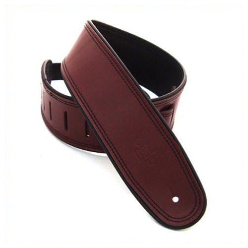 DSL 2.5" Rolled Edge garment Leather Guitar Strap - Maroon/Black