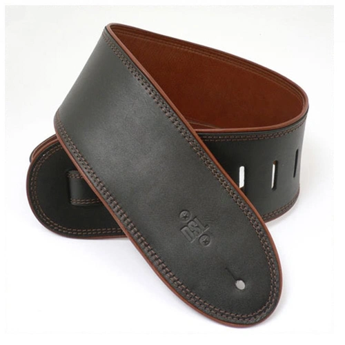 DSL Garment Leather Guitar Strap 3 1/2" Rolled Edge Black / Brown