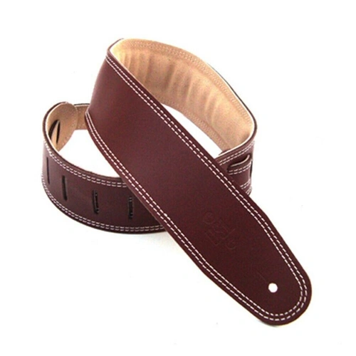 DSL Premium  Guitar Strap 2.5" Padded Suede Maroon / Beige Maed in Australia