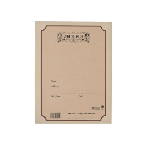 Archives Standard Bound Manuscript Paper Book, Guitar Tab, 48 Pages