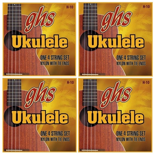 GHS H-10 Nylon Ukulele Strings, Soprano / Concert, Black Nylon - 4 sets