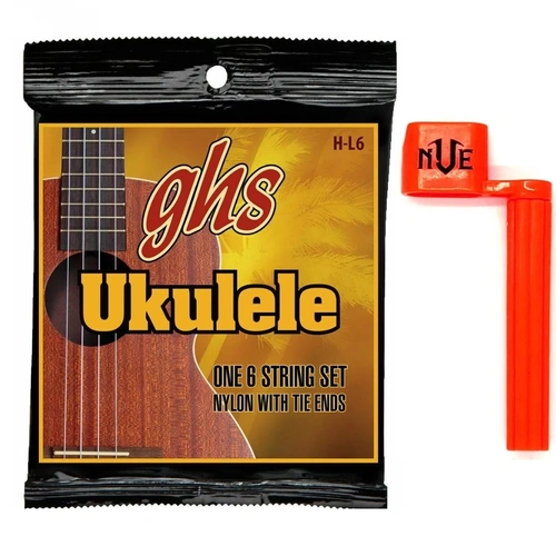 GHS Lili'u Black Nylon/Silverwound Ukulele Strings 6-String Set,Tie End, Peg Winder 