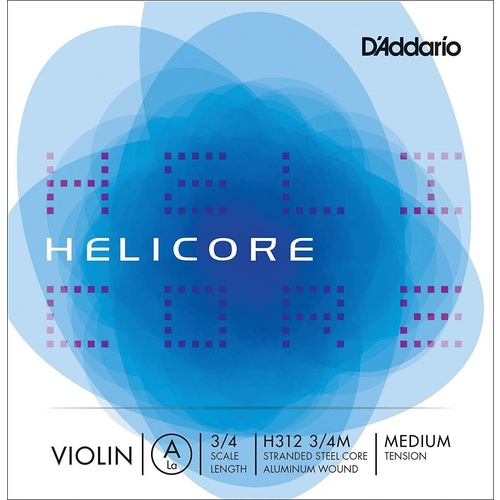 D'Addario Helicore Violin Single A String, 3/4 Scale, Medium Tension