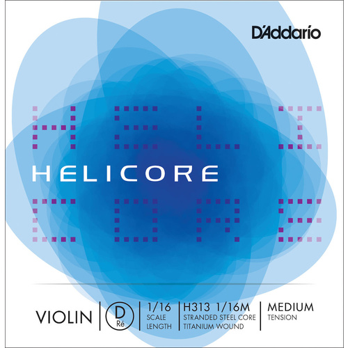 D'Addario Helicore Violin Single D String, 1/16 Scale, Medium Tension
