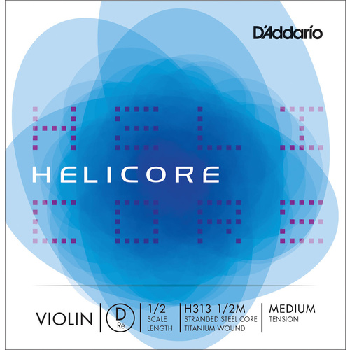 D'Addario Helicore Violin Single D String, 1/2 Scale, Medium Tension