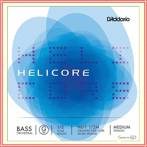 D'Addario Helicore Double  Bass Single G String 1/2 Scale Medium Tension H611