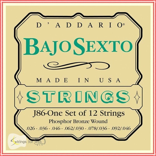 D'Addario J86 Phosphor Bronze Bajo Sexto Strings, Loop End, 26 - 92