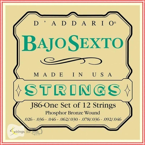 D'Addario J86 Phosphor Bronze Bajo Sexto Strings, Loop End, 26 - 92