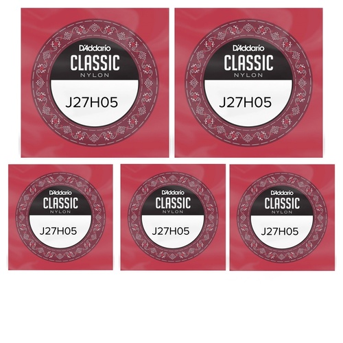 5 x D'Addario Student Nylon Classical Guitar Single A String - 5th - Hard Tension 
