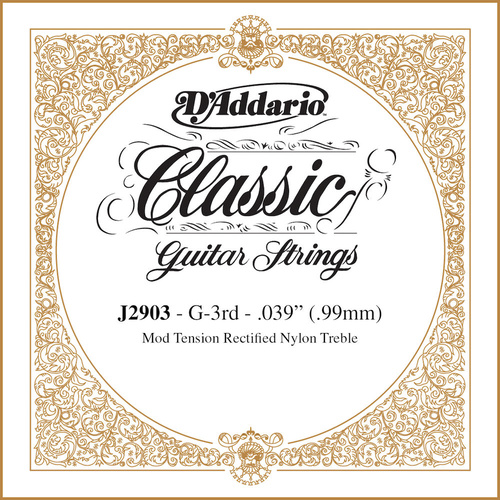 D'Addario J2903 Classics Rectified Classical Guitar Single String, Moderate Tension, Third String