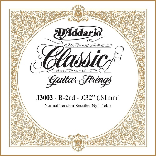 D'Addario J3002 Rectified Classical Guitar Single String 2nd B, Normal Tension