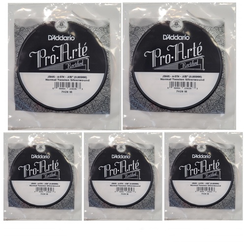 5 x D'Addario J3005 Rectified Classical Guitar Single String 5th A, Normal Tension