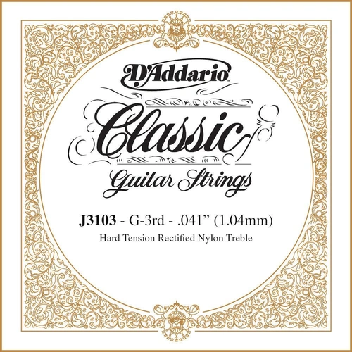 D'Addario J3103 Rectified Classical Guitar Single String, Hard Tension, Third String