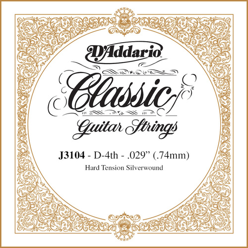 D'Addario J3104 Rectified Classical Guitar Single String, Hard Tension, Fourth String