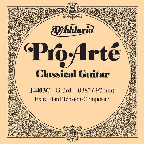 D'Addario J4403C Pro-Arte Composite Classical Guitar Single String, Extra-Hard Tension, Third String